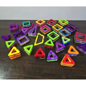 Magnetic Building Tiles Set Geometric Shapes STEM Educational Toy Bulk Lot Multi